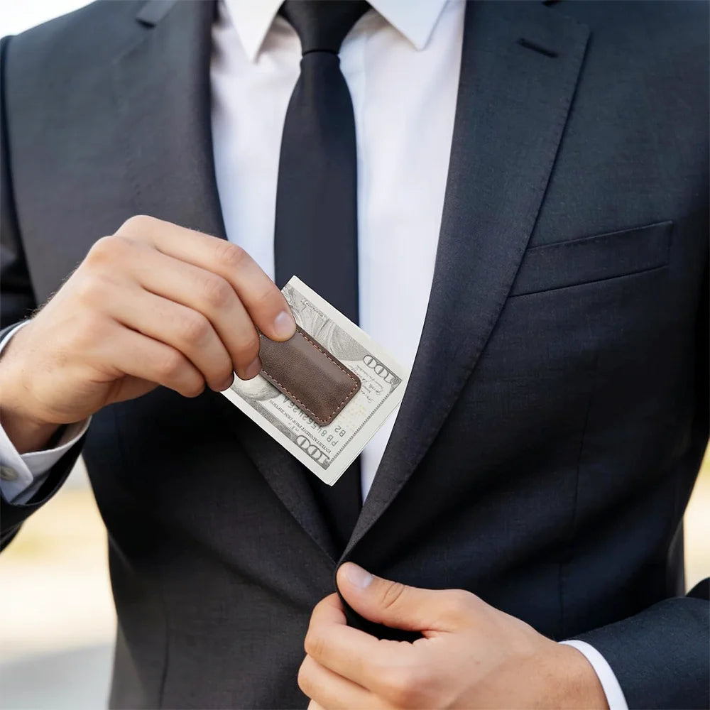Slim Magnetic Money Clip PU Leather Business Card Holder for Men