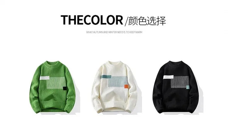2025 Men's Sweater Fashion Pattern Autumn/Winter Knitted Sweater Fashion High Street Pullover Outdoor Loose Warm Thick