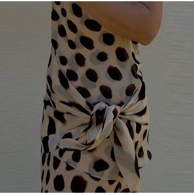 Vintage Print Maxi Dress Square Neck Spaghetti Strap Sleeveless Off Shoulder Detachable Wrap Tie Sash Dresses 2026 Chic Outfits