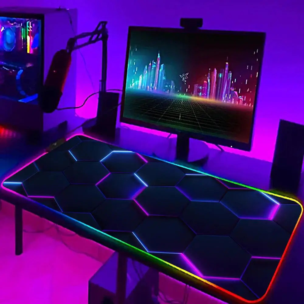 XXL RGB Gaming Mouse Pad 3D Geometric Desk Mat Game Accessories Large LED Light Rubber Anti-slip PC Computer Carpet with Backlit