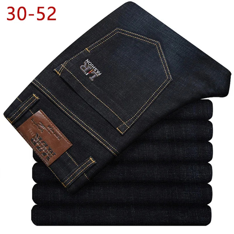 Extra Large Size 56 Men's Jeans High Waist Straight Denim Pants Male Stretch Classic Autumn Winter Super Plus Big 50 52 54 10XL