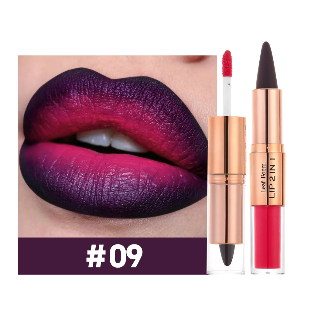 Sexy Red Black Lipstick Waterproof Lipliner Makeup Black Purple Rose Double Head Matte Lipgloss Tapered Lip Liner Contour Pencil