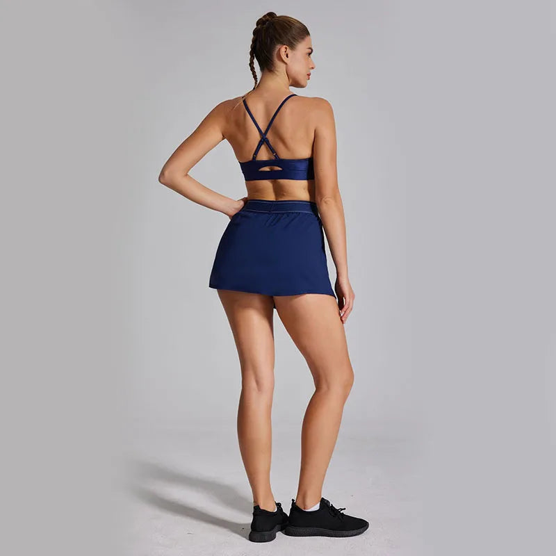 Women's Two Piece Sports Short Skirt Tennis Skirt High Waist Golf Skirt Running Yoga Skirt With Pockets Elegant Dresses