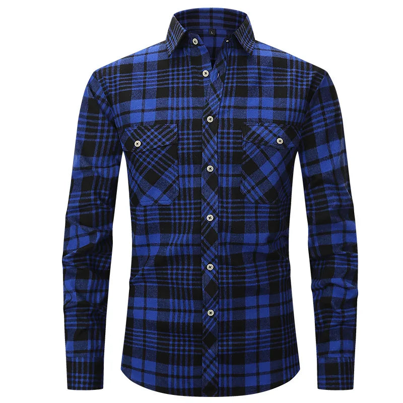 Men's long sleeve shirt ground wool plaid comfortable casual spring summer autumn high quality slim-fit free ironing fast
