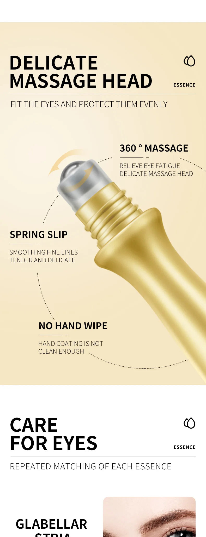 Instant Eye Bag Removal Rolling Beads Massage Serum Retinol Anti-Wrinkle Firm Skin Anti Dark Circle Puffiness Brighten Eye Care