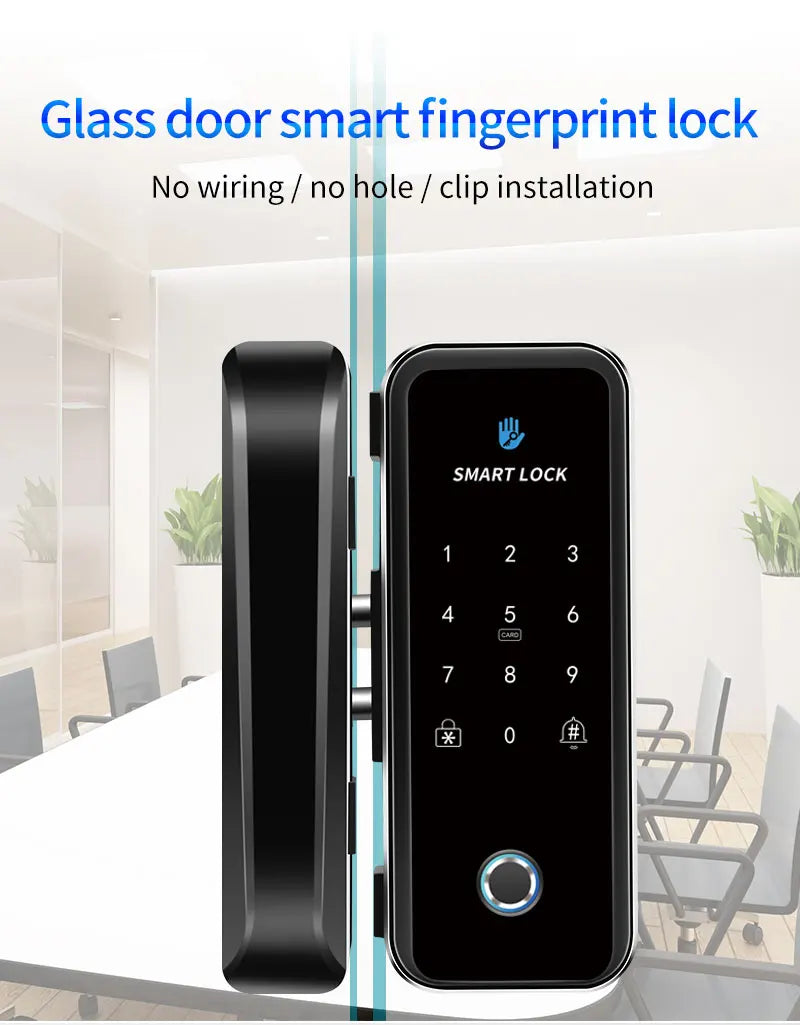TTlock Smart Biometric Fingerprint WiFi Lock for Commercial Glass Door 5-in-1 Access Control (APP/Fingerprint/Card/Code/Remote)