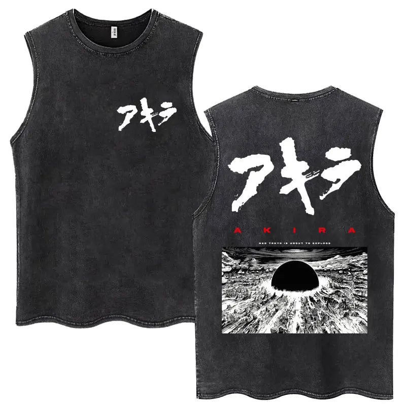 Washed Japan Anime Akira Retro Tank Tops 90s Science Fiction Movie Shotaro Kaneda Sleeveless T Shirts Cotton Casual Loose Vests