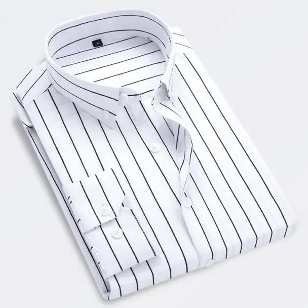 Men's Striped Shirt, Single-breasted Long-sleeved Shirts Autumn New Men Top Red Blue Black Slim Version Male Chemise Asian Size