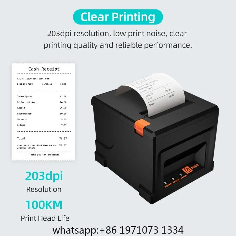 【POS-8360】80mm USB+LAN Receipt Printer POS Printer with Auto Cutter Desktop Direct Thermal Printing Compatible ESC/POS for home