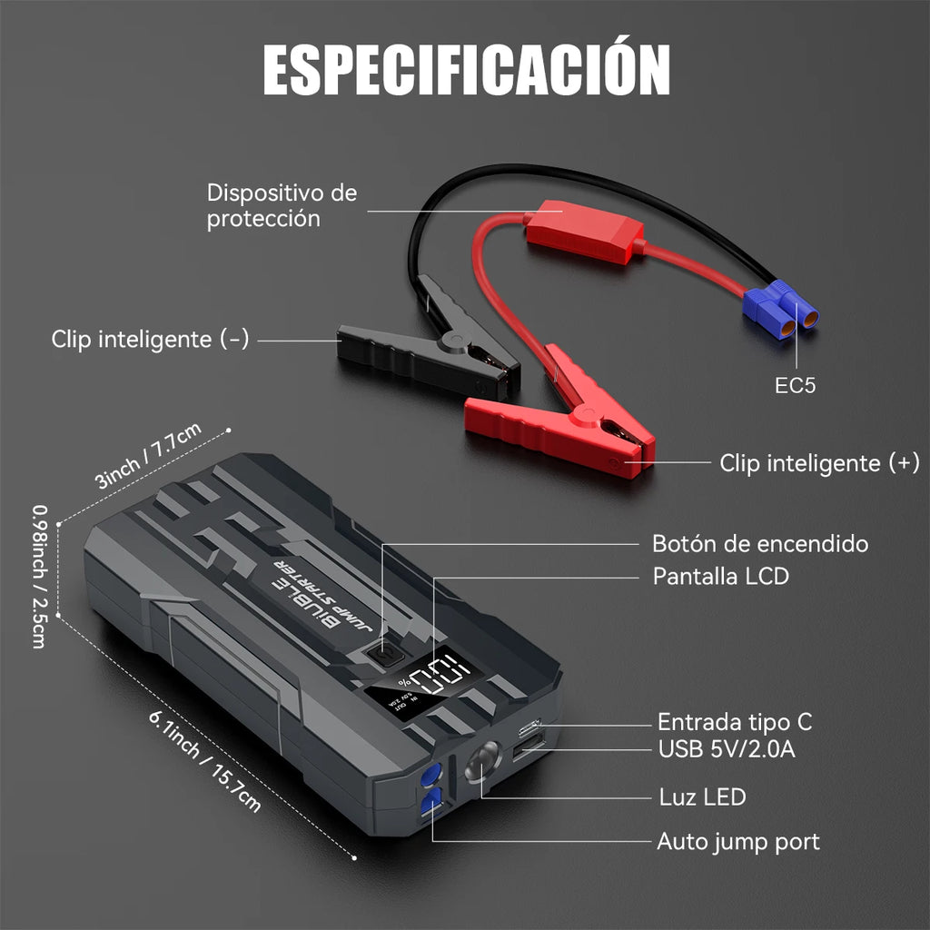3000A Peak Current, 20000mAh Emergency Jump Starter, (8.0L GAS, 6.5L Diesel) Portable Power Bank