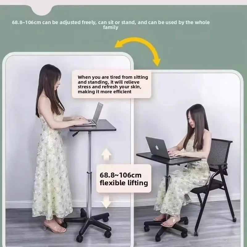 Modern Mobile Adjustable Desk, Dormitory Workstation, Small Bedside Table with Casters, Live Streaming Desk