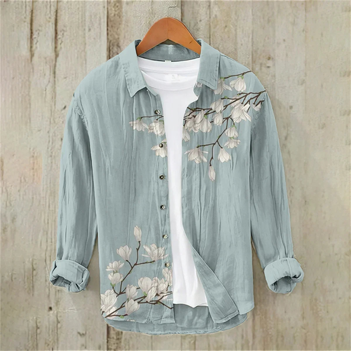 Men's casual versatile fashion street men's shirt lapel single-breasted long-sleeved men's wave long-sleeved shirt