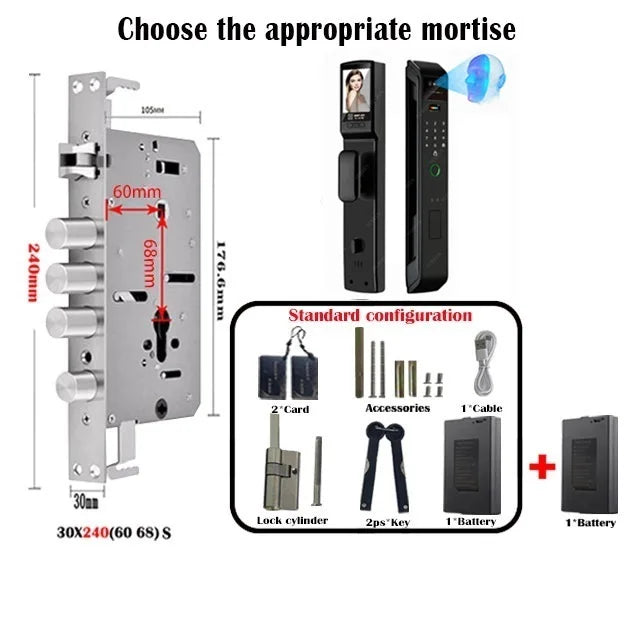Tuya Or Wishome Wifi APP Camera Digital Electronic Door Lock Face Fingerprint Recognition Card Key Safe Smart Inteligente Lock