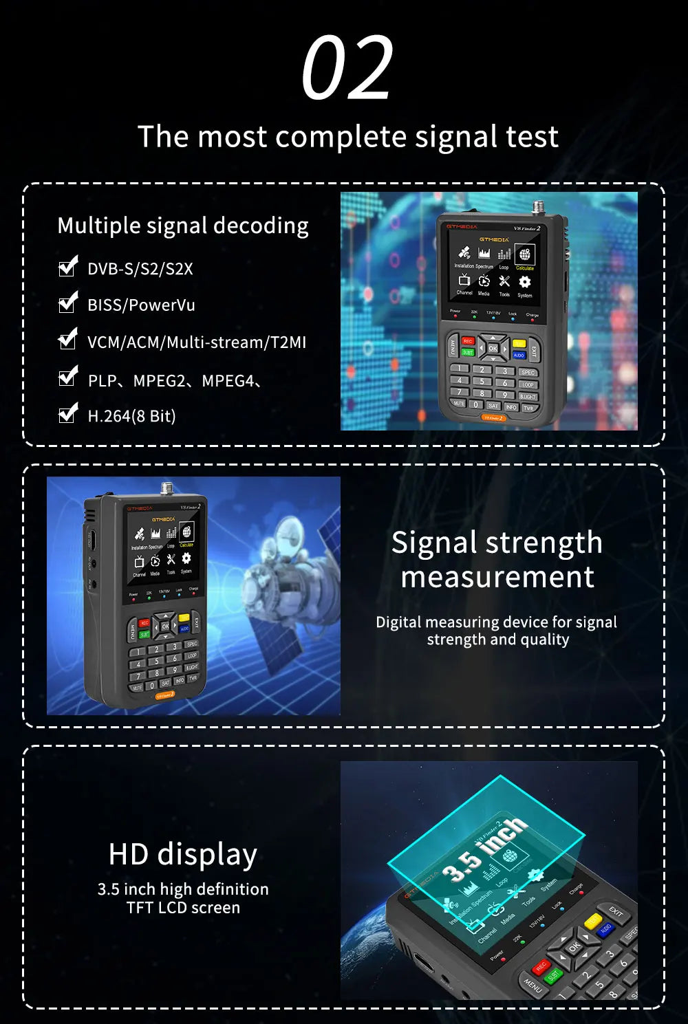 GTMEDIA V8 Finder 2 Satellite Finder Meter DVB-S/S2/S2X 3.5"LCD Display 1080P,18W Type-C Port Satfinder VS Freesat Finder Meter