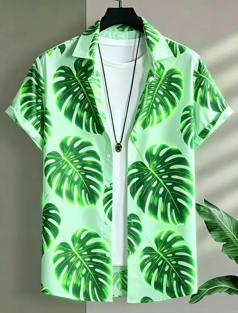 Men's Fluorescent Floral Printed Vacation shirt, Suitable For Summer wear, Casual activities, And Versatile Tropical Style