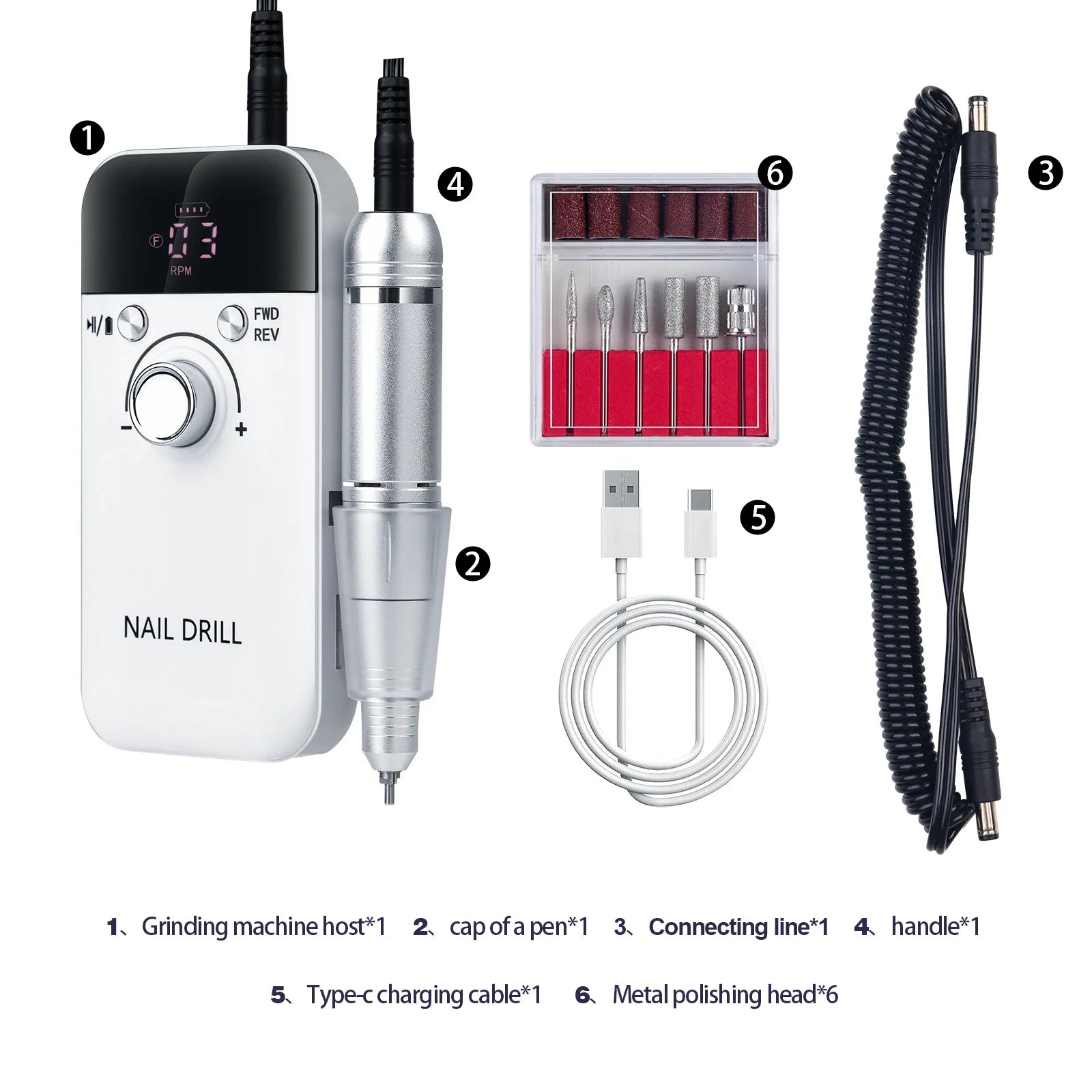 Professional Electric Nail Drill 45000 RPM Rechargeable Portable Manicure Pedicure Machine Kit with Bits