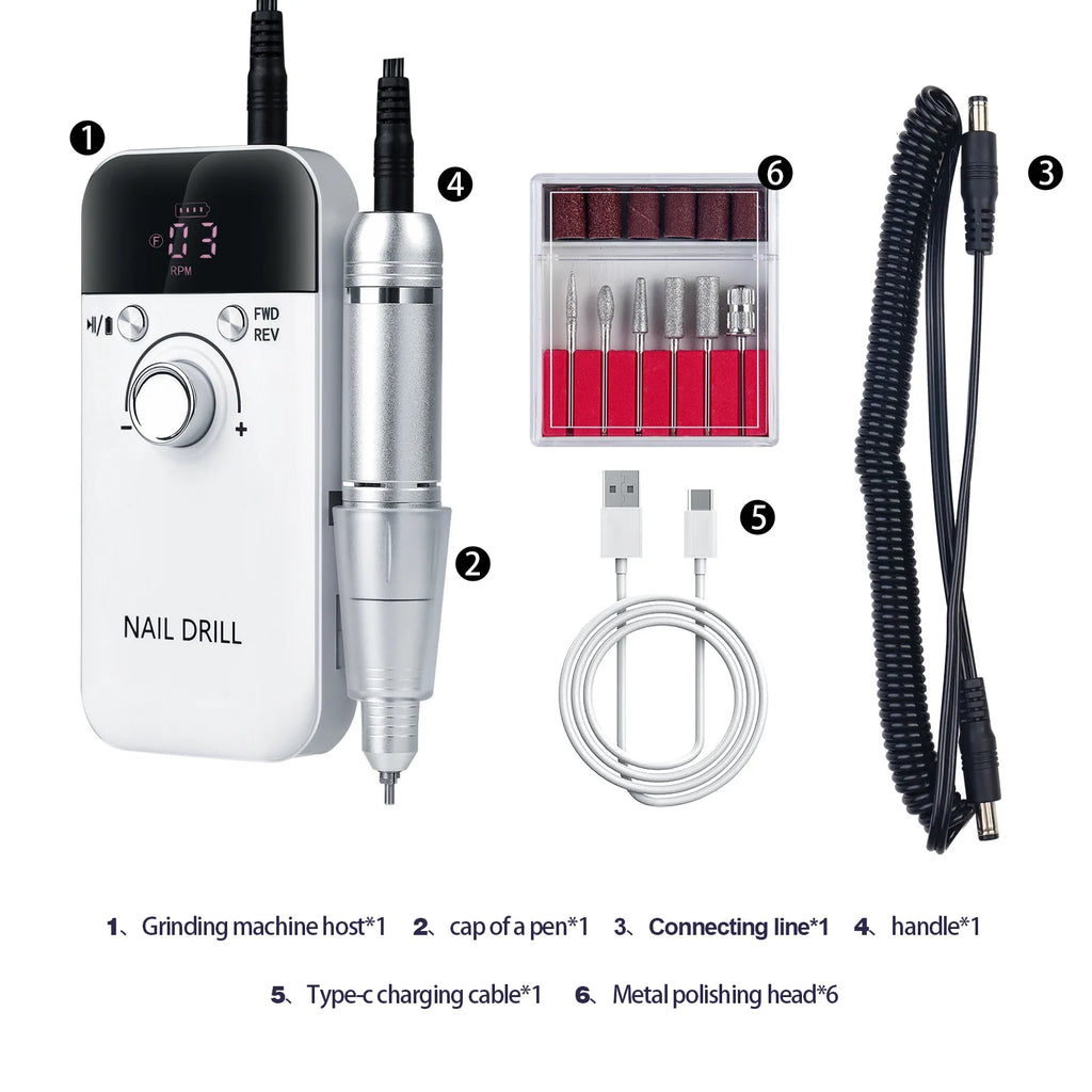 Professional Electric Nail Drill 45000 RPM Rechargeable Portable Manicure Pedicure Machine Kit with Bits
