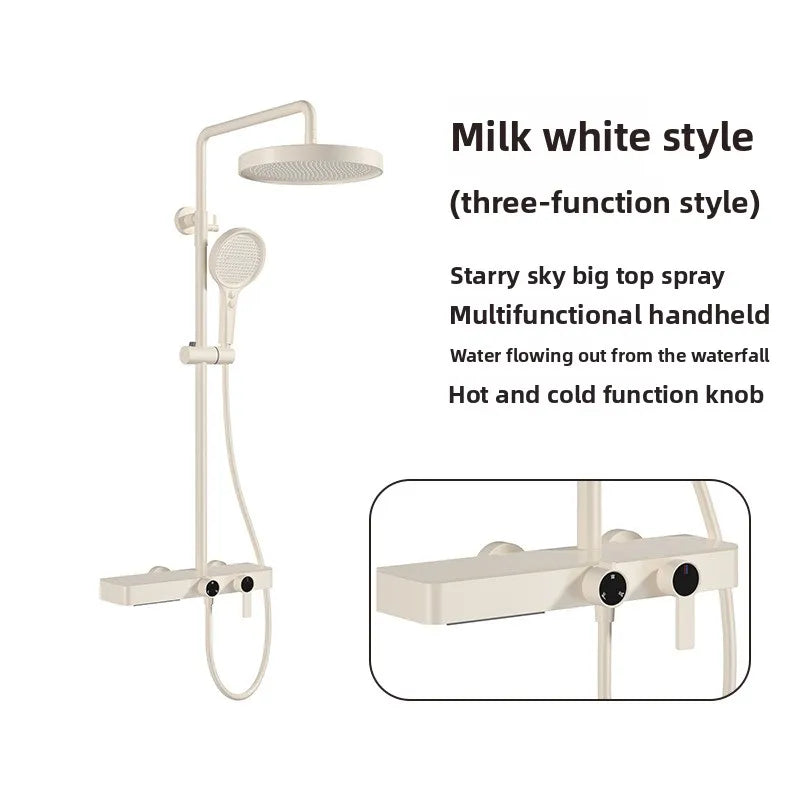 Hotel Grade All Copper Waterway Shower Set Hot Cold Multifunction Pressure Shower Head Storage Shelf Copper Shower Set Bathroom