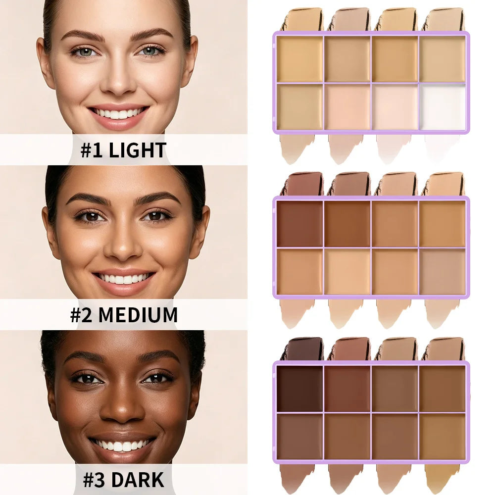8 Shade Soft Matte Cream Concealer Palette Full Coverage Fade Dark Circles Blemishes Waterproof Long Lasting Oil Control Makeup