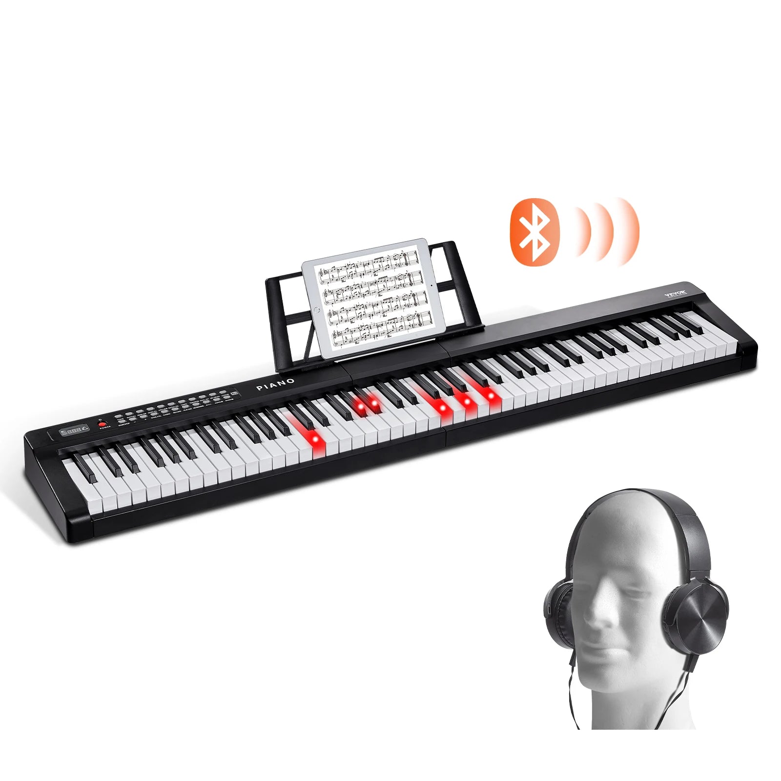 SucceBuy 88 Key Digital Piano Keyboard Semi Weighted Keys Full Size Electric Portable Keyboard Piano Set 1000Tones for Beginners