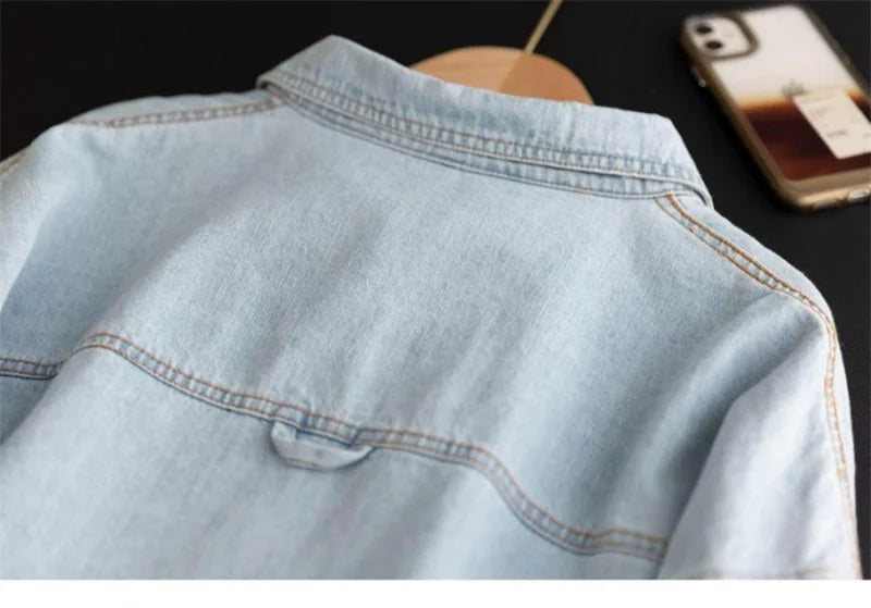 Women's Shirt Spring Autumn Korean Denim Shirt Jacket 2024 New Women Long Sleeved Loose Ladies Jeans Blouse Tops Lady