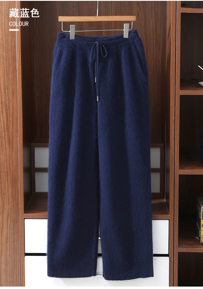 100% Mink Cashmere Pants Autumn Winter New Men' Elastic Waist Cashmere Pants Youth High-End Warm Outside Leggings Thick Casual