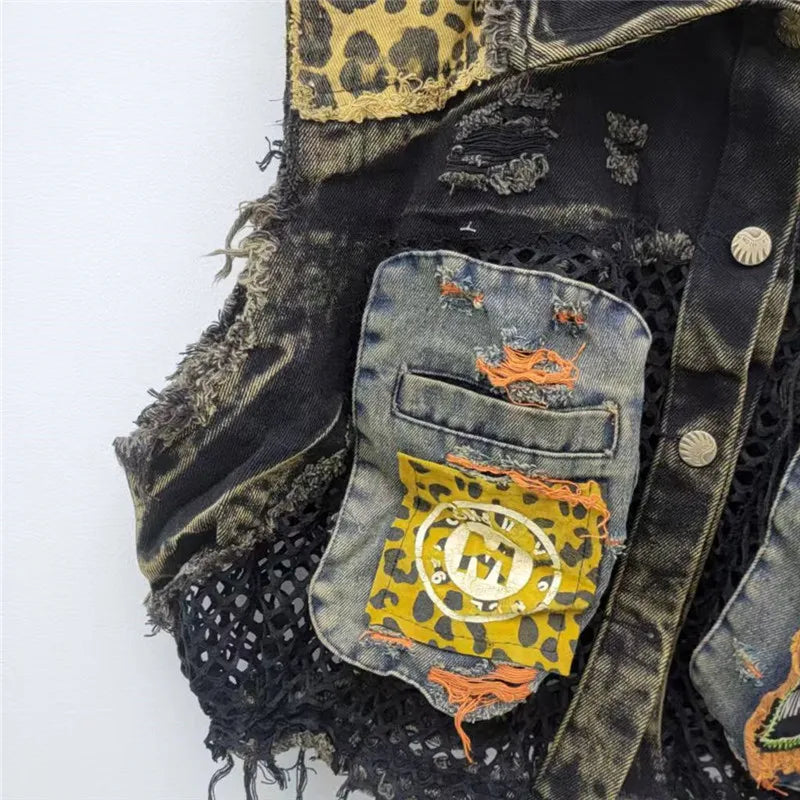 Design Sense Trendy Cool Personality Contrasting Color Stitching Old Denim Vest 2025 Spring Summer New Fashion Vest for Women