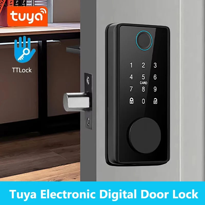 Tuya WiFi Smart Door Lock Keyless Entry Fingerprint Electronic Digital Lock TTlock App/Password/IC Card Unlock For Wooden Door