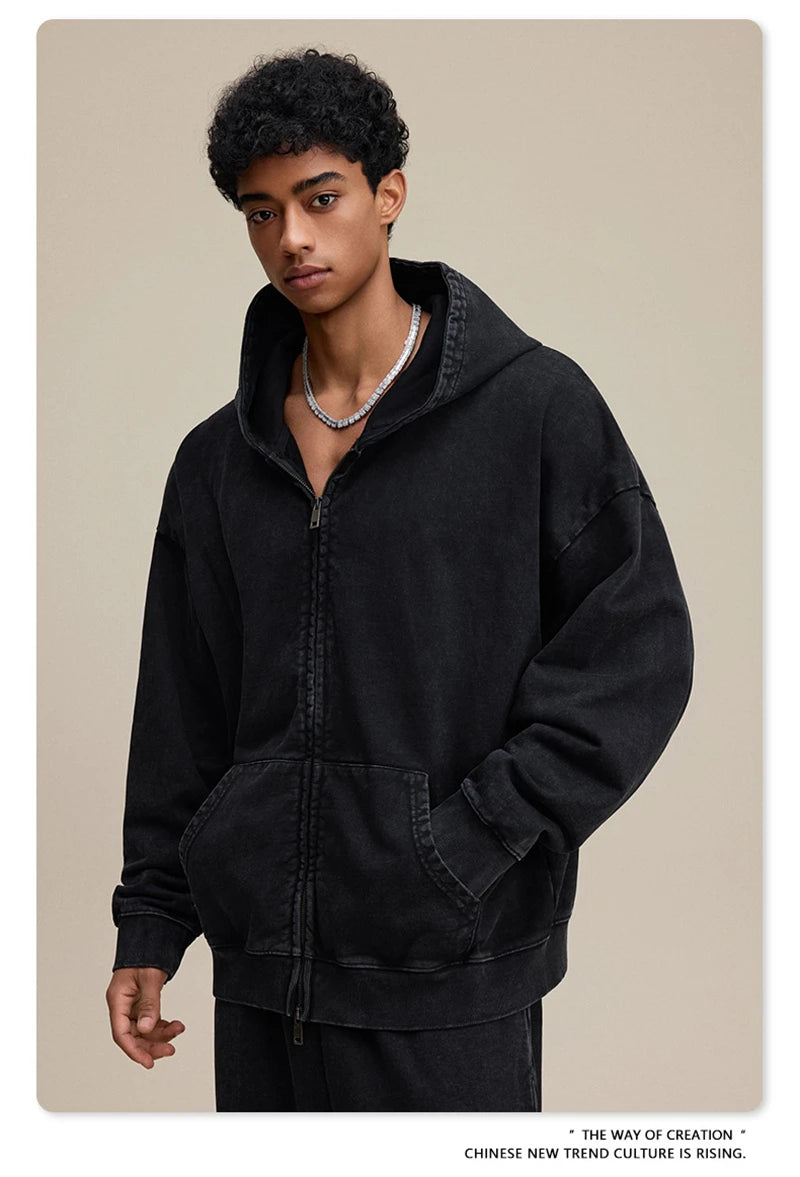 ZODF 2025 Autumn Men Heavy Weight 480gsm Hoodies Unisex Retro Washed Terry Cotton Distressed Hooded Coats HY1110