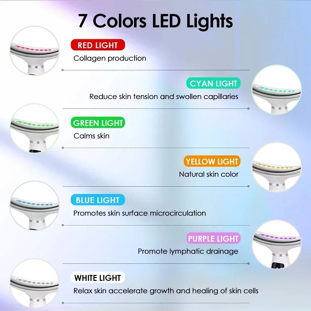 7 Colors LED Photon Therapy Face Neck Massager 3 Adjustable Gears Vibration Anti Wrinkle Skin Tightening Lifting Home Beauty Dev