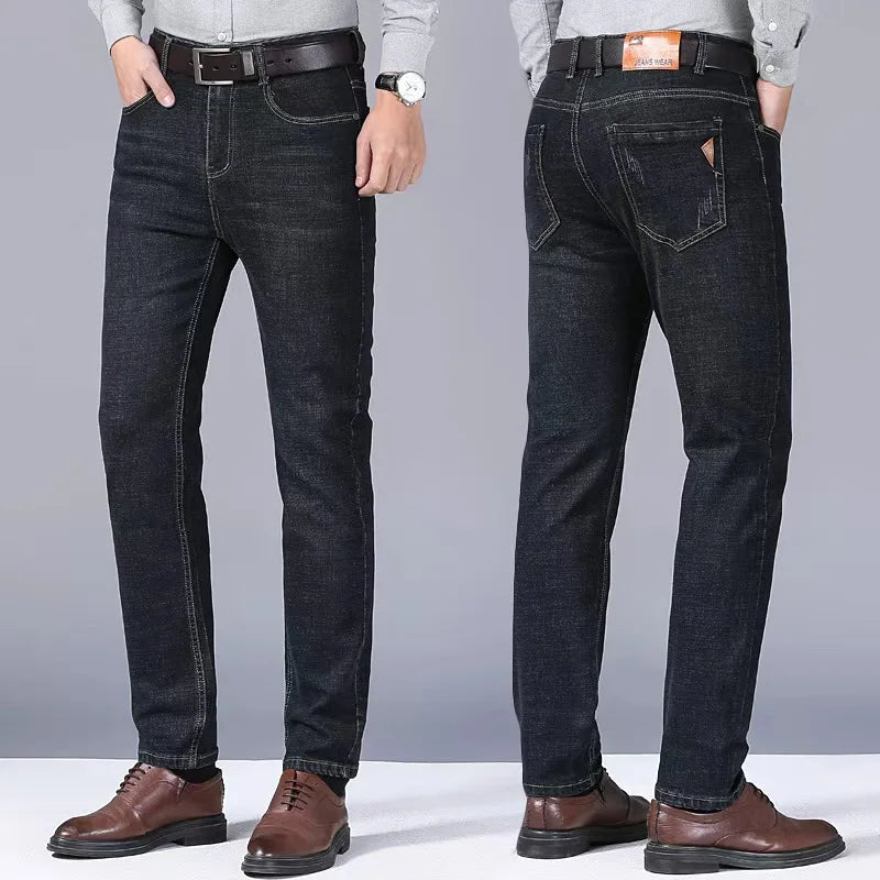 2025 New Business Men's Jeans Casual Comfortable Straight Stretch Fashion Classic Premium Blue Black Denim Pants Large Pants