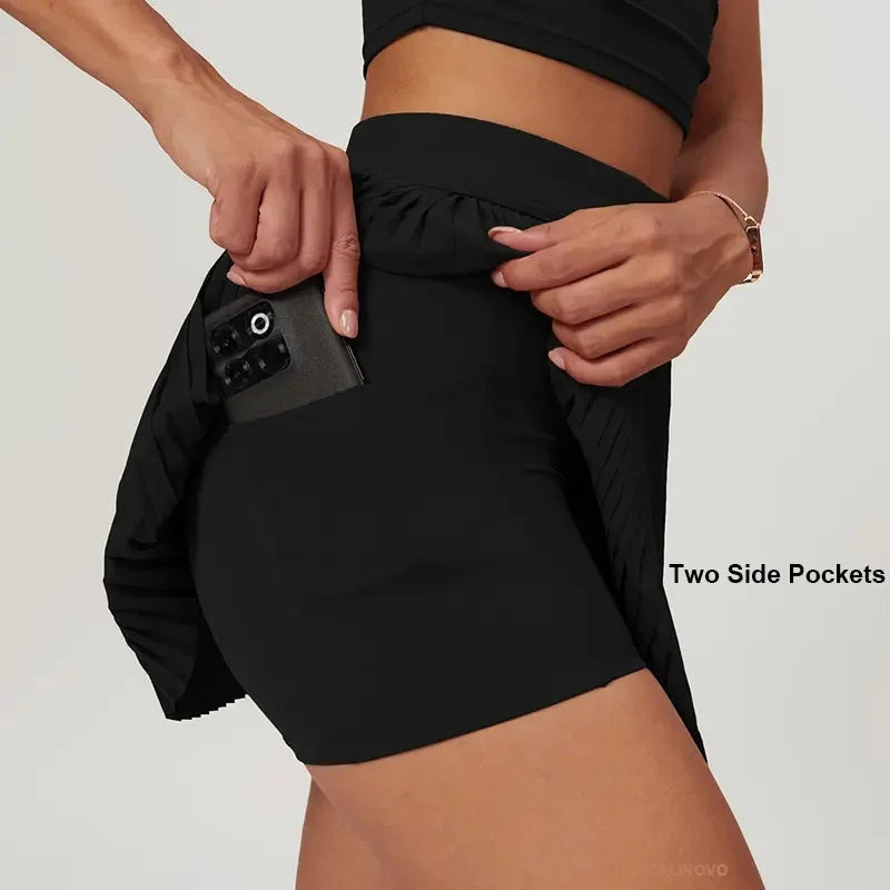 Women's fashion 2-in-1 golf tennis skirt pleated fitness suit with inner pocket, women's sexy style