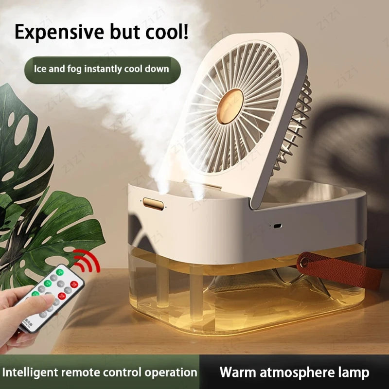 Double Port Spray High-capacity Electric Fan Humidifier USB Portable Portable Remote Control Humidifier with Atmosphere Light