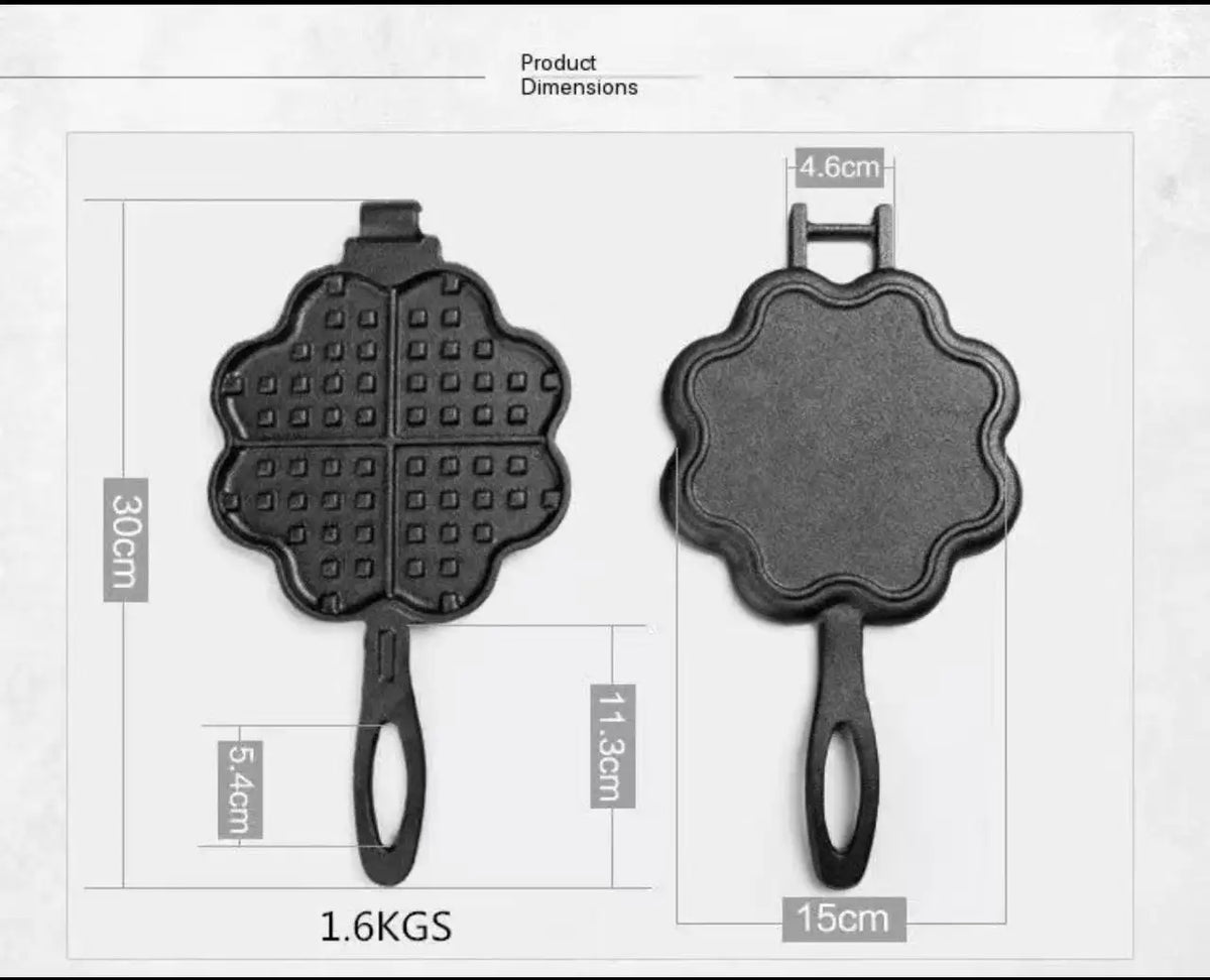 Cast iron waffle mold uncoated non-stick for home and commercial use DIY baking waffle maker