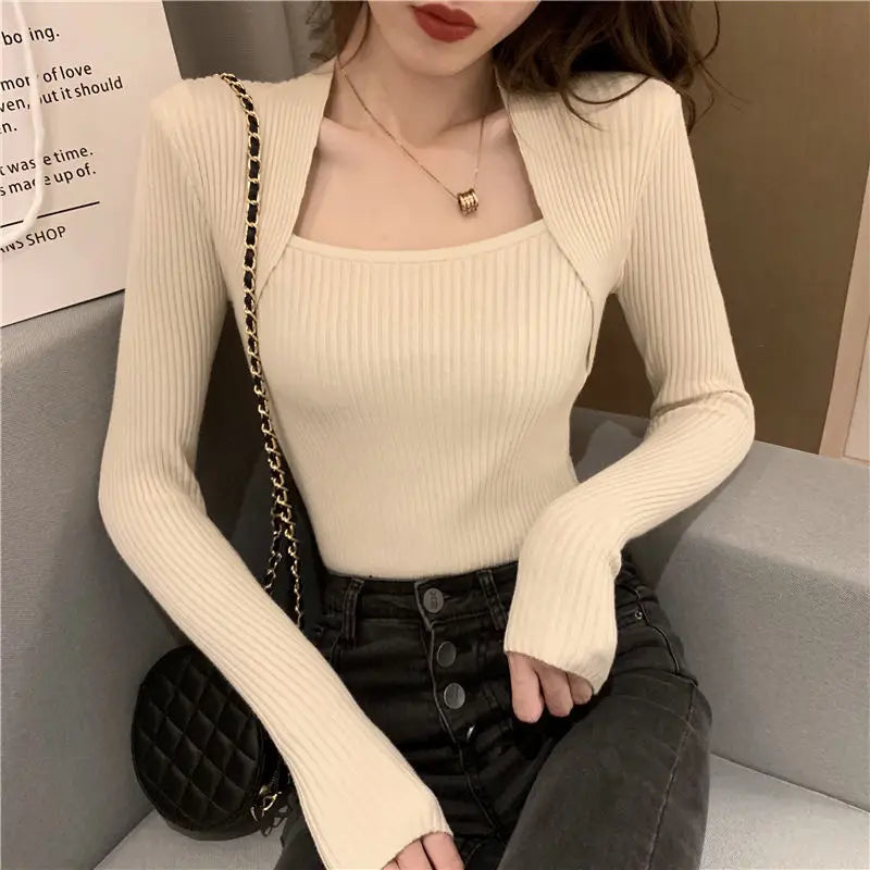 Women's Long Sleeve Pullover Sweater Basic Elastic Knitted Jumper Solid Autumn Winter Fashion Top Female Knittedwear