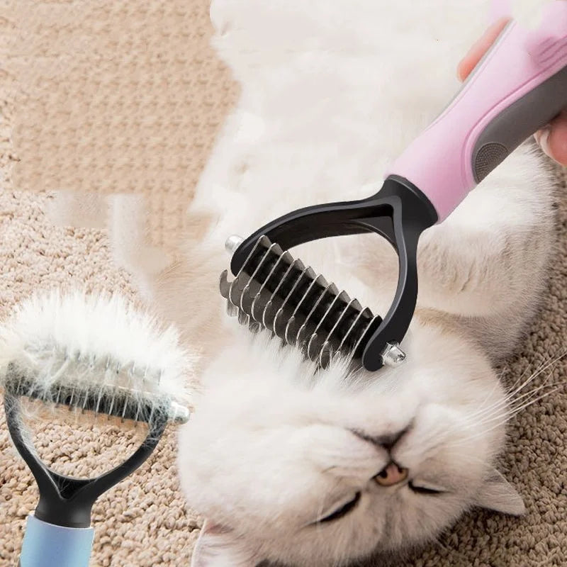 Stainless Steel Double Sided Pet Deshedding Brush Dog Grooming Comb Efficient Shedding Dematting Essential Grooming Tool for Pet
