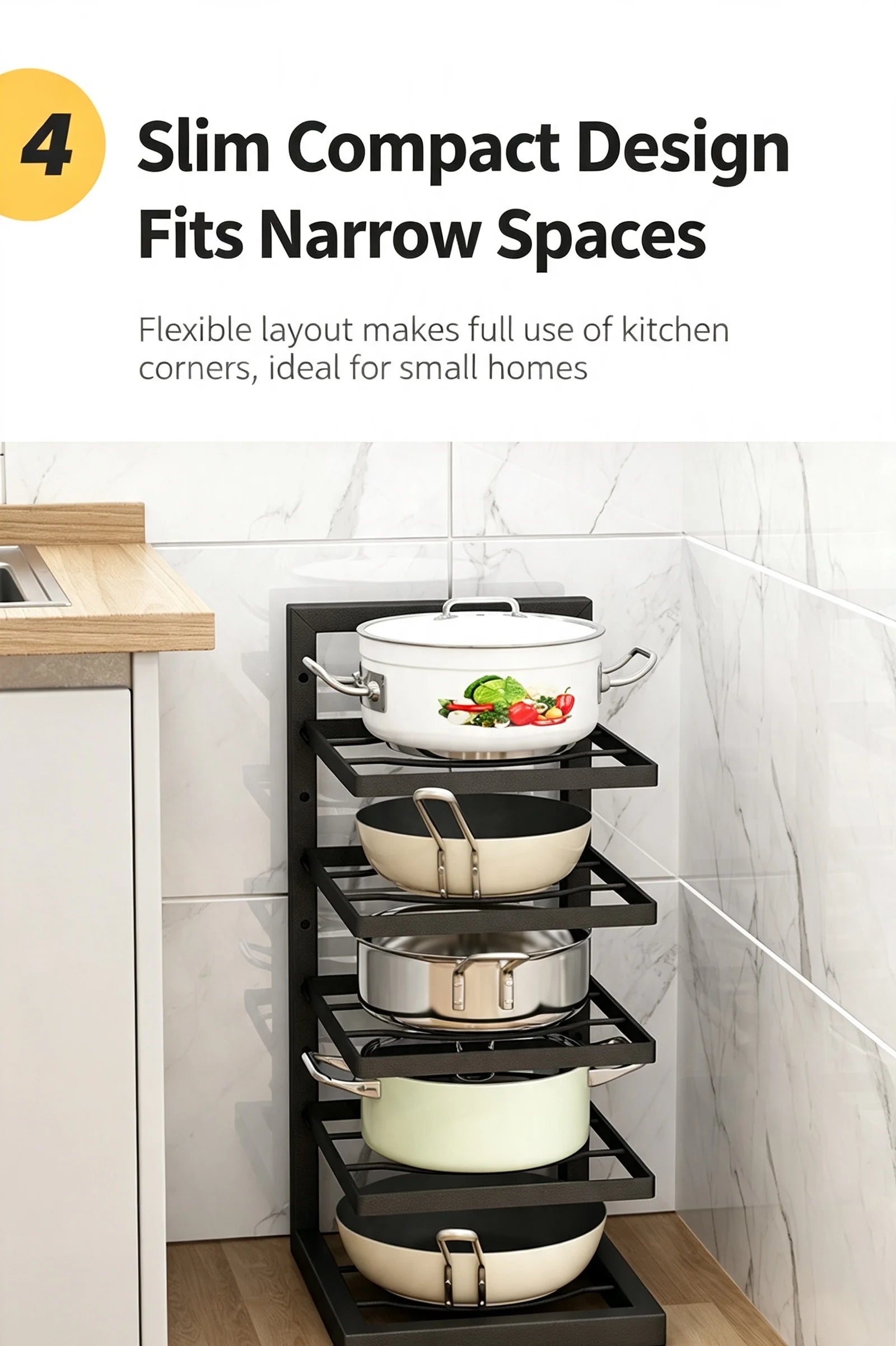 Adjustable Pot Rack Organizer, Kitchen Carbon Steel Pot Storage Rack, Multi-Layer Household Pot and Pan Organizer for Cabinet Un