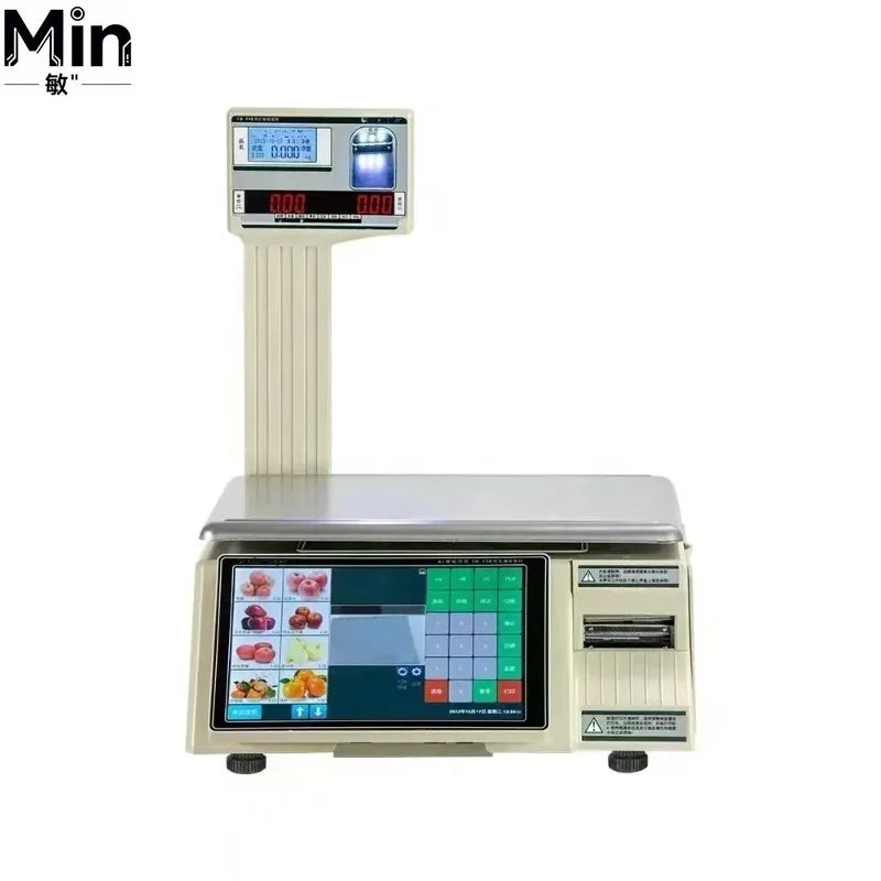 15kg Digital Touch Screen Retail Label Printing Scale for Supermarket Fruit Meat Vegetable Weighing Pricing