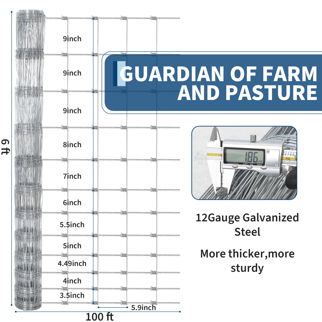 Livestock Fence, Galvanized Wire Fencing, Cattle Farm Fence, Heavy Zinc Coated Deer Goat Cattle Fence for Farm Yard Livestock Protection