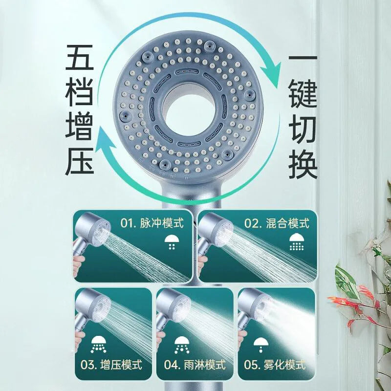 High Pressurized Filter Shower Head 5-mode Adjustable Spa Showerhead One Button Stop Water Saving Shower Bathroom Accessories