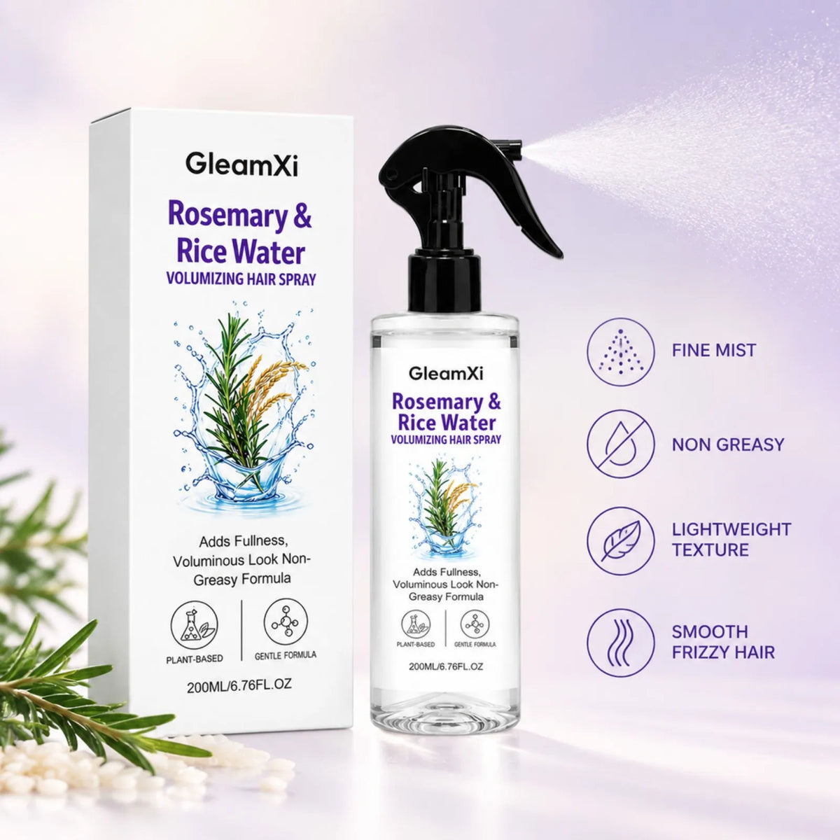 Rosemary Rice Water Volumizing Hair Spray 200ml Lift Hair Roots Adds Fullness Smooth Frizzy Hair Lightweight Non Greasy
