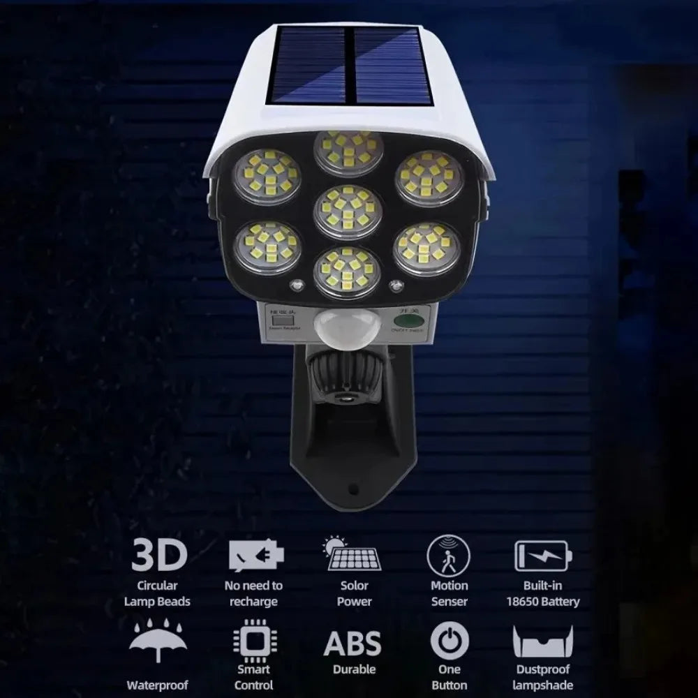 Outdoor Motion-Sensor Solar Light 77 LED Flood Lights Security Camera Ideal for Porches, Gardens, and Patios