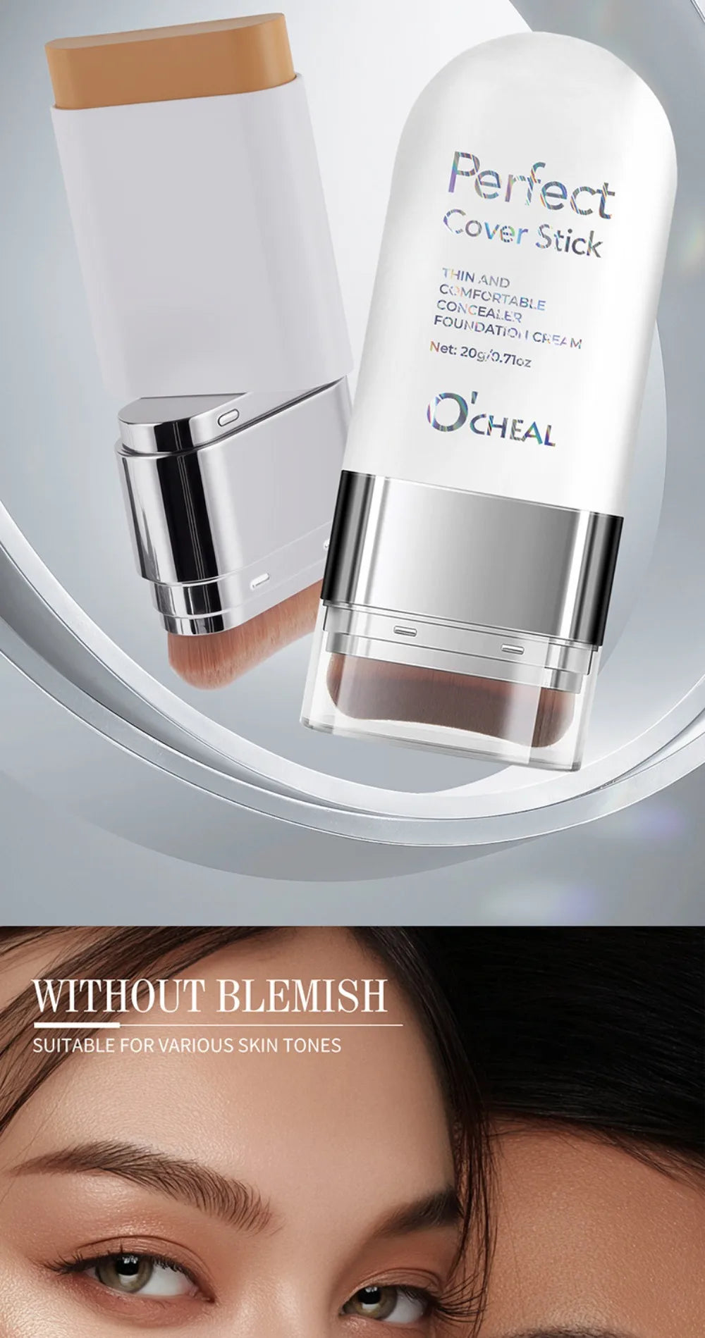Thin and Comfortable Perfect Cover Stick Waterproof Long-lasting Foundation Cream with Brush Instant Natural