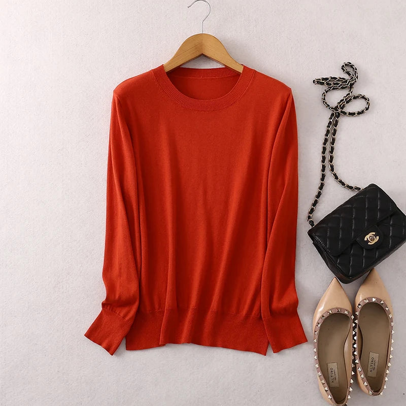 SuyaDream Woman Basic Sweaters Silk and Cashmere Blend O neck Pullovers Solid Sweaters 2024 Fall Winter Bottoming Shirts