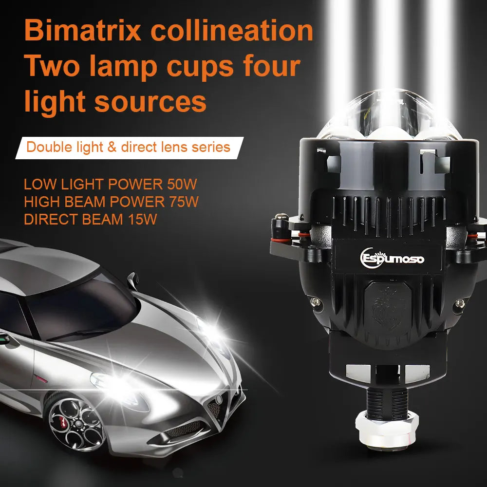 3Inch Bi LED Laser Projector Headlight Bulb H4 9005 9006 H7 Led Lens Light Car Lenticular Optics For Hella 3R Fan Canbus Lamp