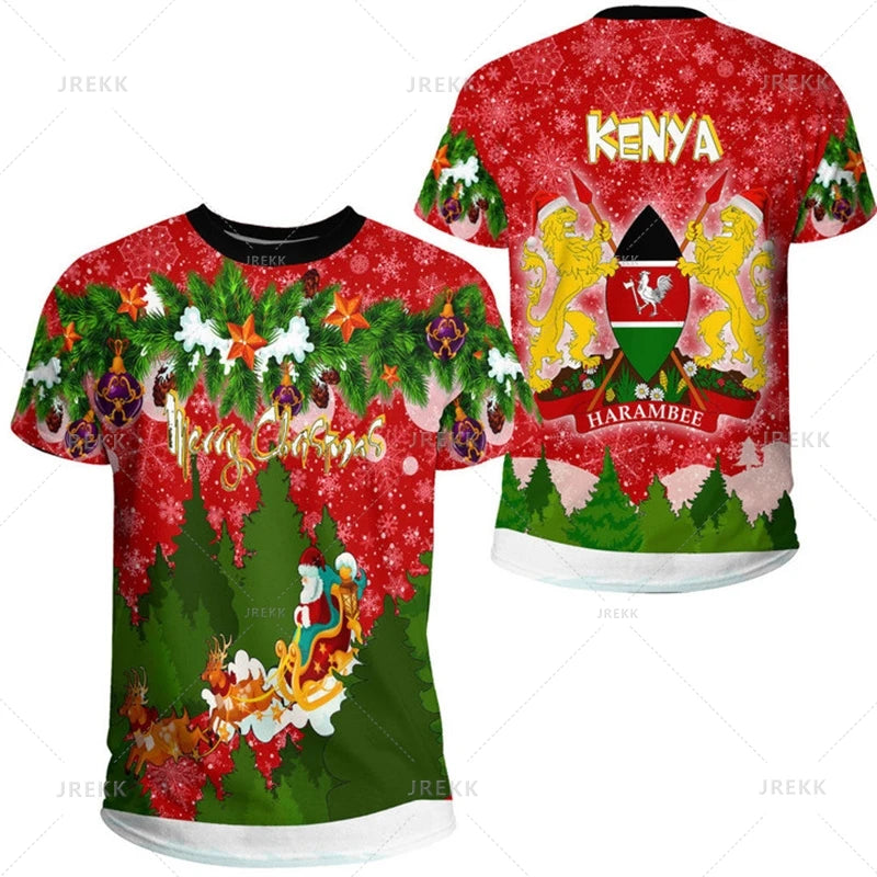 3D Printed Kenya National IndependenceDay T Shirt The Republic-of Kenya Emblem Falg Graphic Short Sleeves Vintage Tee Shirts Top