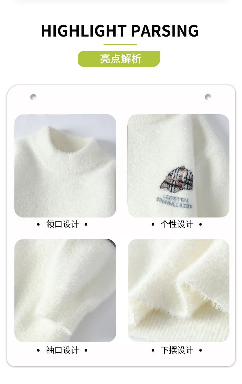 Men's Kintted Long Sleeved Sweater Men Solid Color Sweater Autumn/winter Soft Warm Comfortable Tops Thick Warm Wool Pullovers