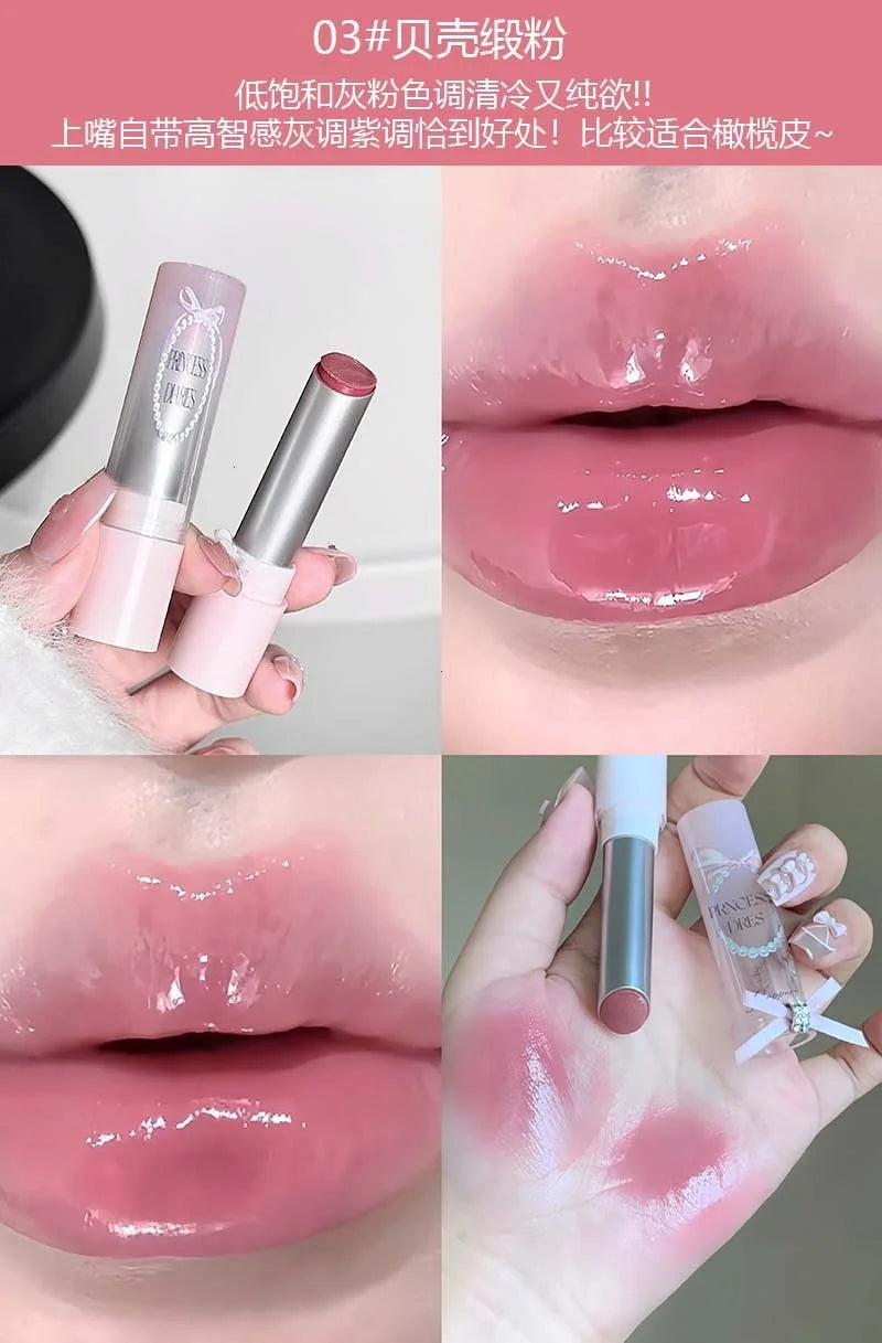 Pink Crystal Mirror Glass Solid Lip Gloss Round Tube Water Light Lipstick Clear Jelly Lip Glaze Nude Brown Moisturizing Lip Tint