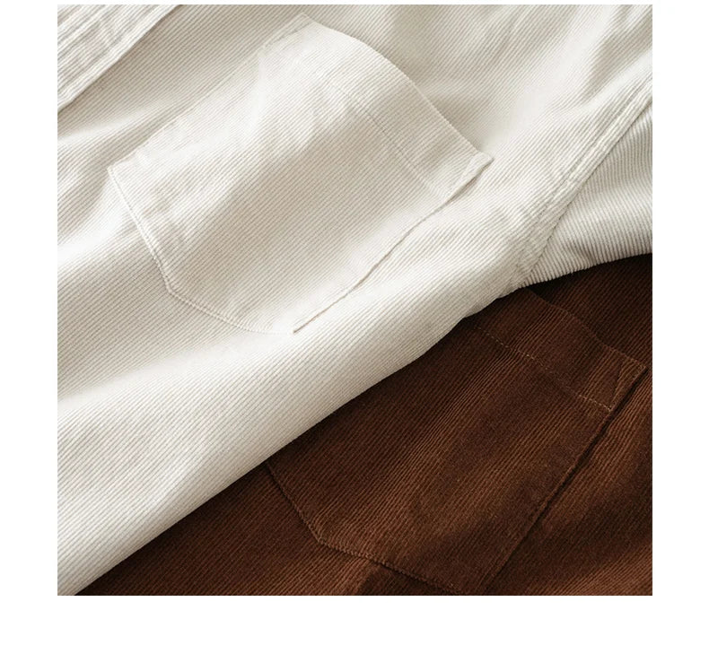 DUKEEN Corduroy Stand Collar Long Sleeve Shirt for Men 100% Cotton Spring and Autumn Casual Men's Clothing