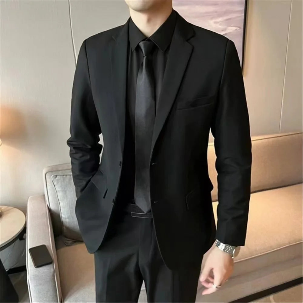 Black Casual Business Tailored Men's Jacket Youth Large Size Single Piece Wedding Groomsmen Suit Standard Fit Professional Style